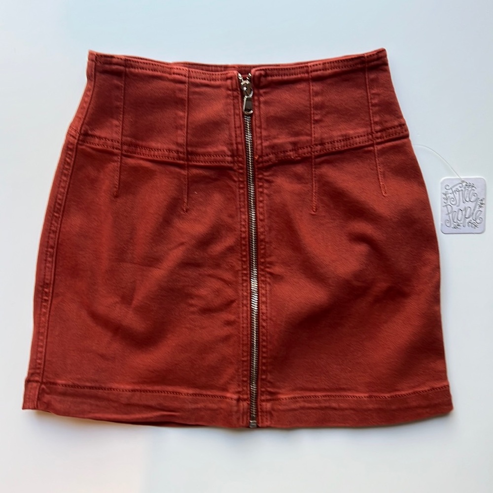 NWT Free People We The Free Terra Cotta Mini Skirt with Zipper Front, size 25